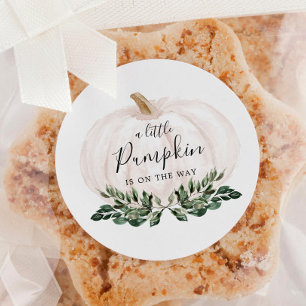 Fall Greenery Little Pumpkin Is On The Way Favour Classic Round Sticker