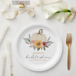 Fall Greenery Pumpkin Sunflower Bridal Shower Paper Plate