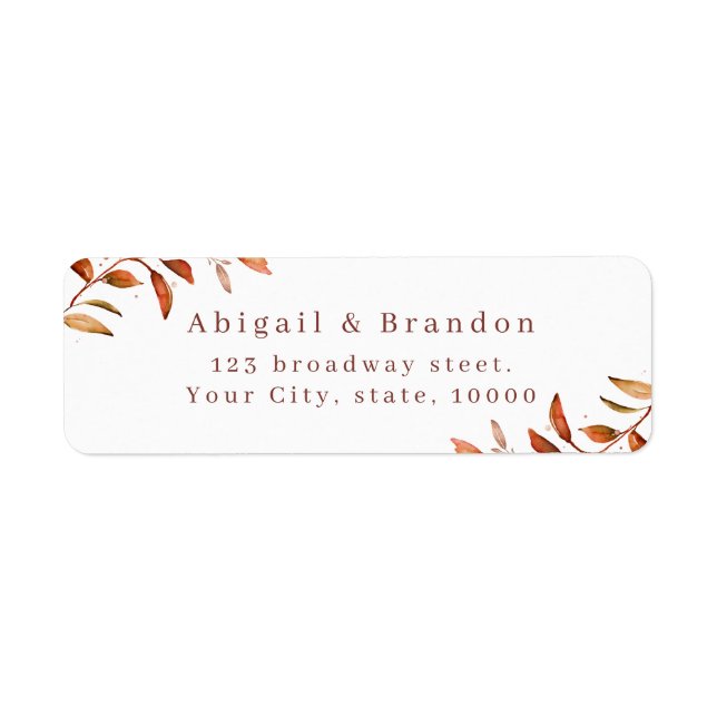 Fall Greenery Rustic Wedding Return Address Label (Front)