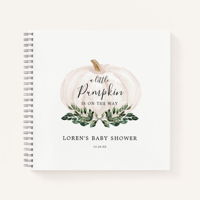 Fall Greenery White Pumpkin Baby Shower Guestbook Notebook (Front)