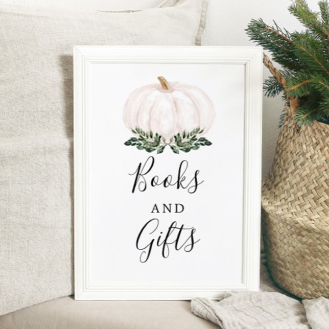 Fall Greenery White Pumpkin Books and Gifts Sign (Creator Uploaded)
