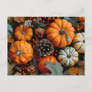 fall greeting card pumpkins and leaves