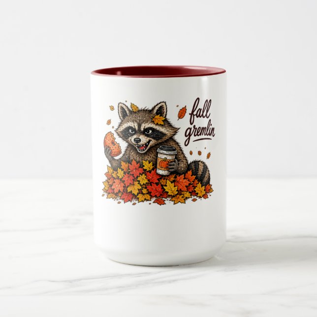 Fall Gremlin Racoon Thanksgiving Design Mug (Center)