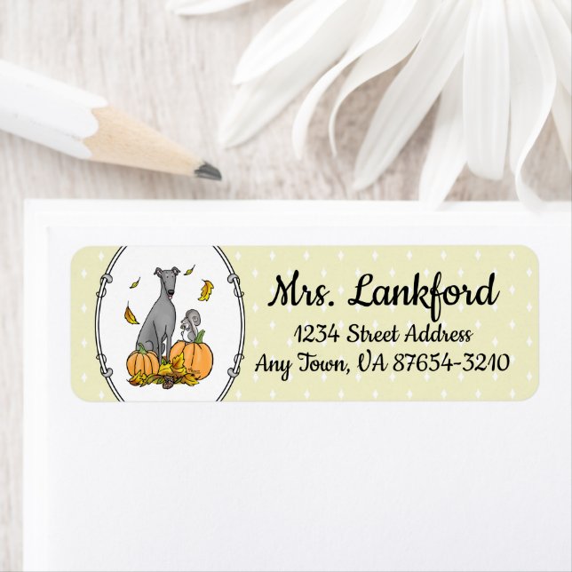 Fall Greyhound (grey) Dog Pumpkins Leaves Funny (Insitu)