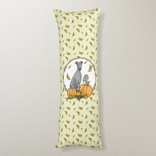 Fall Greyhound (grey) Dog Pumpkins Leaves Funny Body Cushion