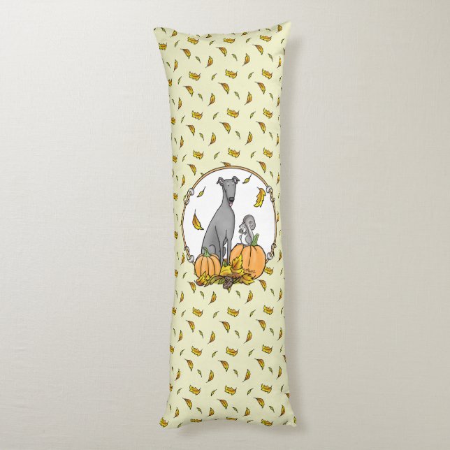 Fall Greyhound (grey) Dog Pumpkins Leaves Funny Body Cushion (Back (Vertical))