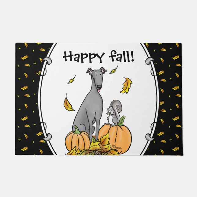 Fall Greyhound (grey) Dog Pumpkins Leaves Funny Doormat (Front)