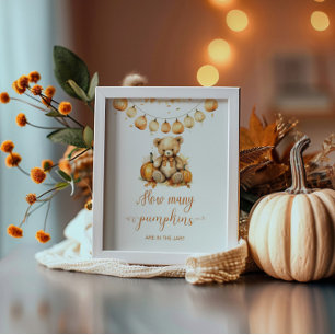 Fall guess bear how many pumpkins baby shower poster