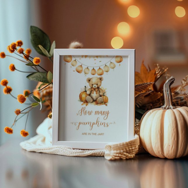 Fall guess bear how many pumpkins baby shower poster (Creator Uploaded)