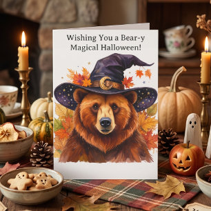Fall Halloween Bear Witch Spooky Autumn Greeting Card
