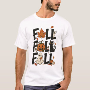 Fall Halloween Black Cat Pumpkin Ghost T-Shirt