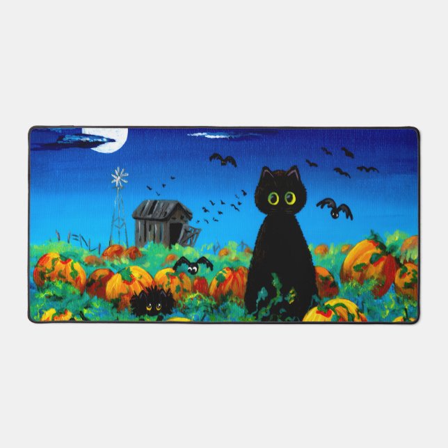 Fall Halloween Black Cats Moon Pumpkins Desk Mat (Front)