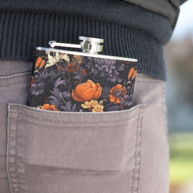 Fall Halloween Botanical Vinyl Wrapped Flask (In Situ)