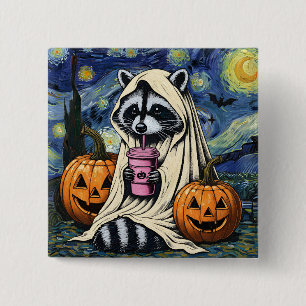 Fall Halloween Ghost Pumpkin Raccoon Costume Spook 15 Cm Square Badge