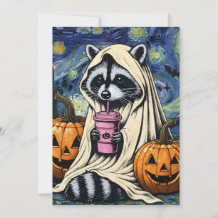 Fall Halloween Ghost Pumpkin Raccoon Costume Spook Invitation