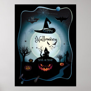 Fall Halloween Party " trick or treat" funny art Poster