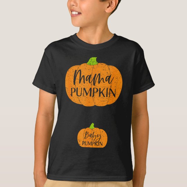 Fall Halloween Thanksgiving Mama And Baby Pumpkin  T-Shirt (Front)