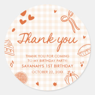 Fall Hand Drawn A Little Cutie Pie 1st Birthday Classic Round Sticker