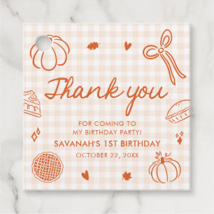 Fall Hand Drawn A Little Cutie Pie 1st Birthday Favour Tags