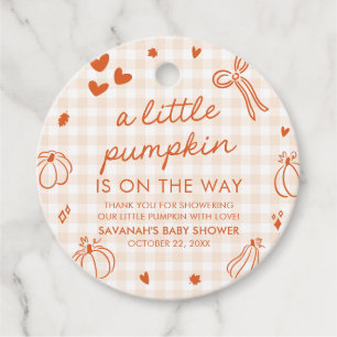 Fall Hand Drawn A Little Pumpkin Baby Shower Favour Tags