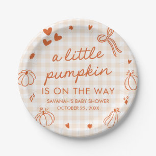 Fall Hand Drawn A Little Pumpkin Baby Shower Paper Plate