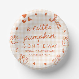 Fall Hand Drawn A Little Pumpkin Baby Shower Paper Plate