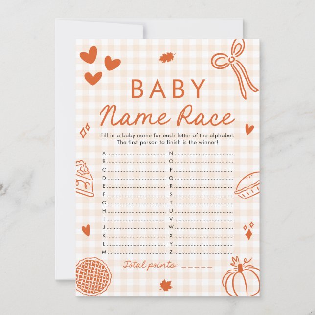 Fall Hand Drawn Baby Name Race Baby Shower Game Invitation (Front)