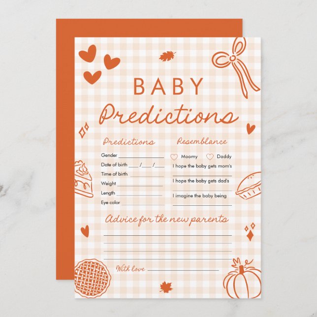 Fall Hand Drawn Baby Prediction Baby Shower Game Invitation (Front/Back)