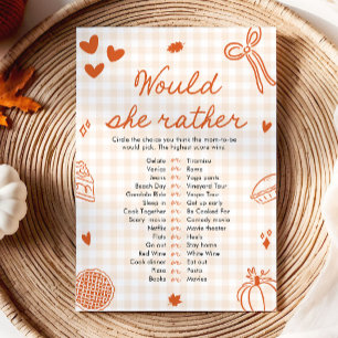 Fall Hand Drawn Would She Rather Baby Shower Game Invitation
