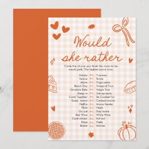 Fall Hand Drawn Would She Rather Baby Shower Game Invitation