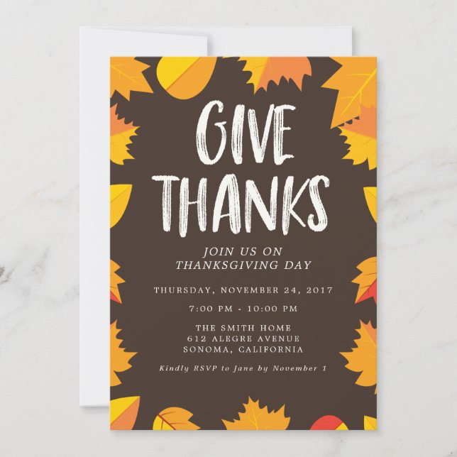 Fall Handwritten Thanksgiving Party Invitation (Front)