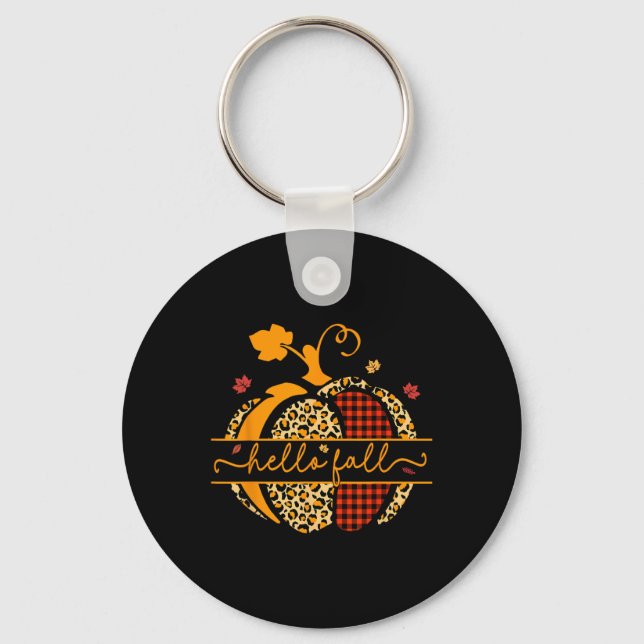 Fall Happy Fall Y'all Autumn Pumpkin Leopard Women Key Ring (Front)
