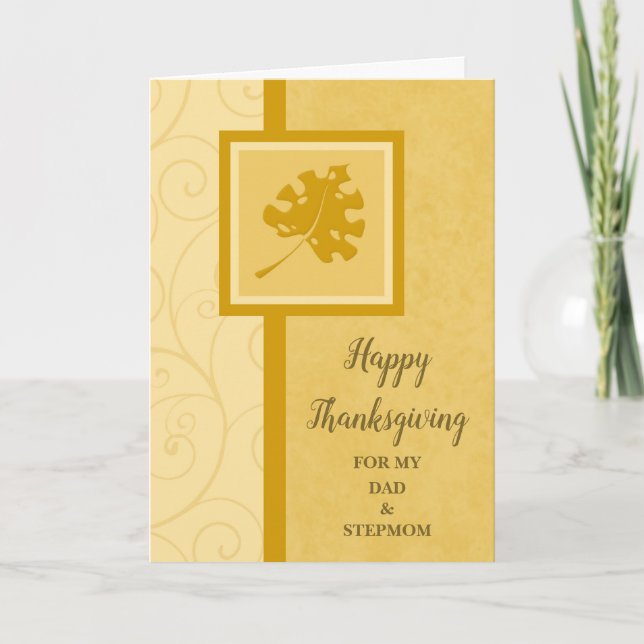 Fall Happy Thanksgiving Dad and Stepmom Holiday Card (Front)