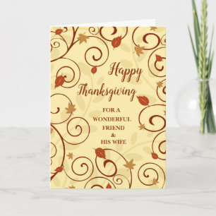 Fall Happy Thanksgiving Friend and His Wife Holiday Card