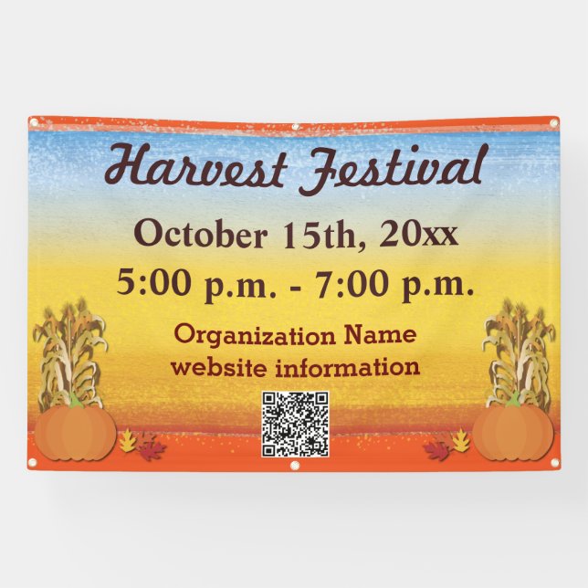 Fall Harvest Autumn QR Code Festival Banner (Horizontal)