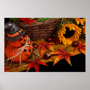 Fall Harvest Autumn Sunflower Pumpkins Poster