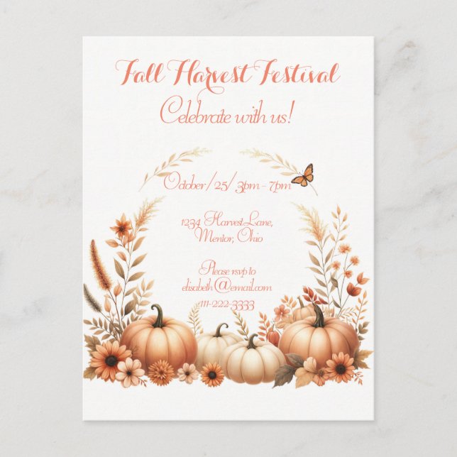 Fall Harvest Festival Invitation Postcard (Front)