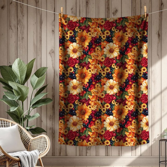 Fall Harvest Floral Pumpkin Fleece Blanket (Fall Harvest Floral Pumpkin Fleece Blanket)