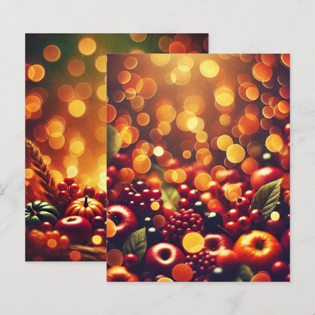 Fall Harvest Fruits Bokeh Scrapbook Paper Sheets (Front/Back)