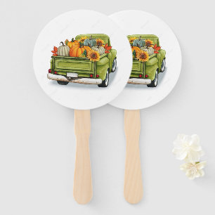 Fall Harvest in a Green Truck Hand Fan
