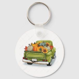 Fall Harvest in a Green Truck     Key Ring