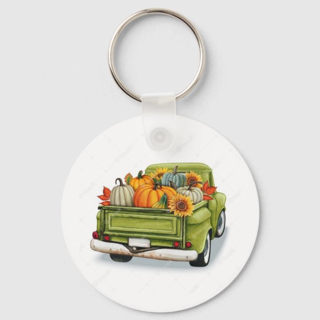 Fall Harvest in a Green Truck     Key Ring (Front)