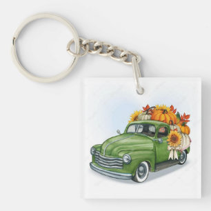 Fall Harvest in a Green Truck     Keychain