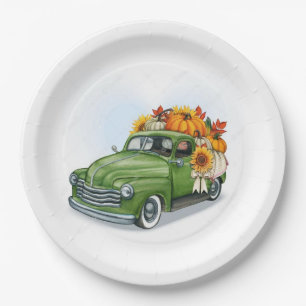 Fall Harvest In a Green Truck  Paper Plates