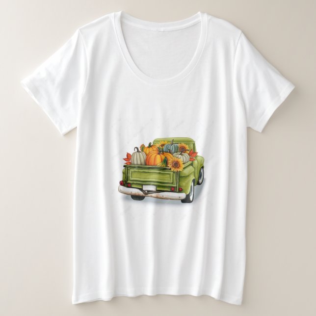 Fall Harvest in a Green Truck   Plus Size T-Shirt (Design Front)