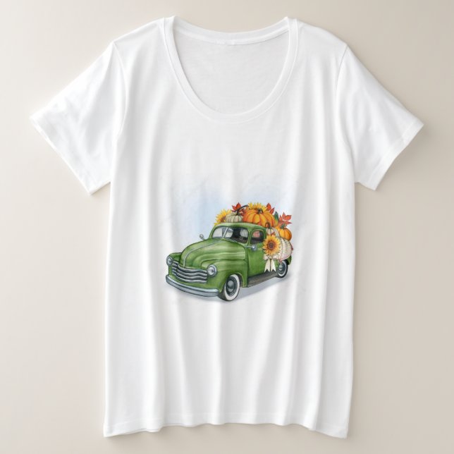 Fall Harvest in a Green Truck   Plus Size T-Shirt (Design Front)