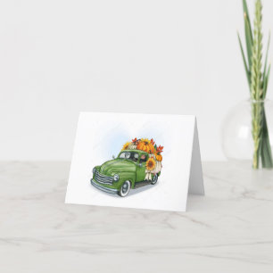 Fall Harvest In a Green Truck Thank You Card