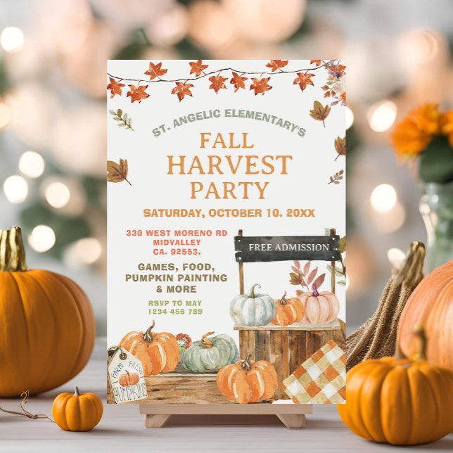 Fall Harvest Party Pumpkin Invitation for School (Creator Uploaded)