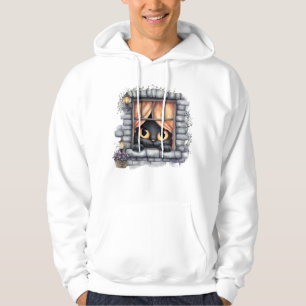 Fall Harvest Peeking Black Cat Hoodie