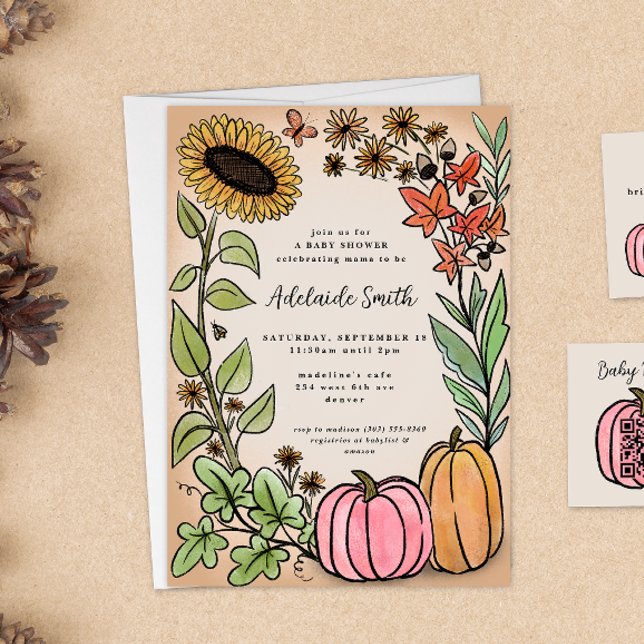 Fall Harvest Pink Pumpkin Baby Shower Invitation (Creator Uploaded)